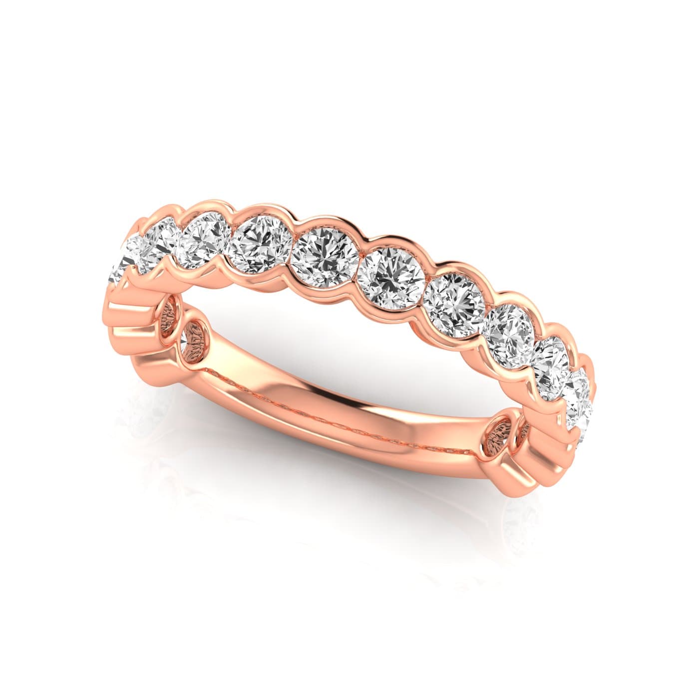 3/4 Spread Round Diamond Wedding Band (1.6 ct. tw.), On hand view in rose gold
