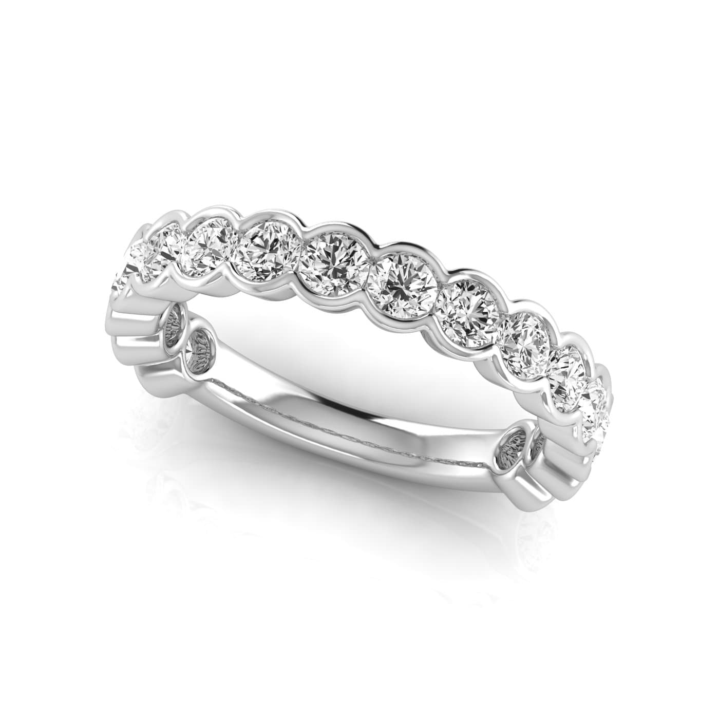 3/4 Spread Round Diamond Wedding Band (1.6 ct. tw.), On hand view in white gold or platinum