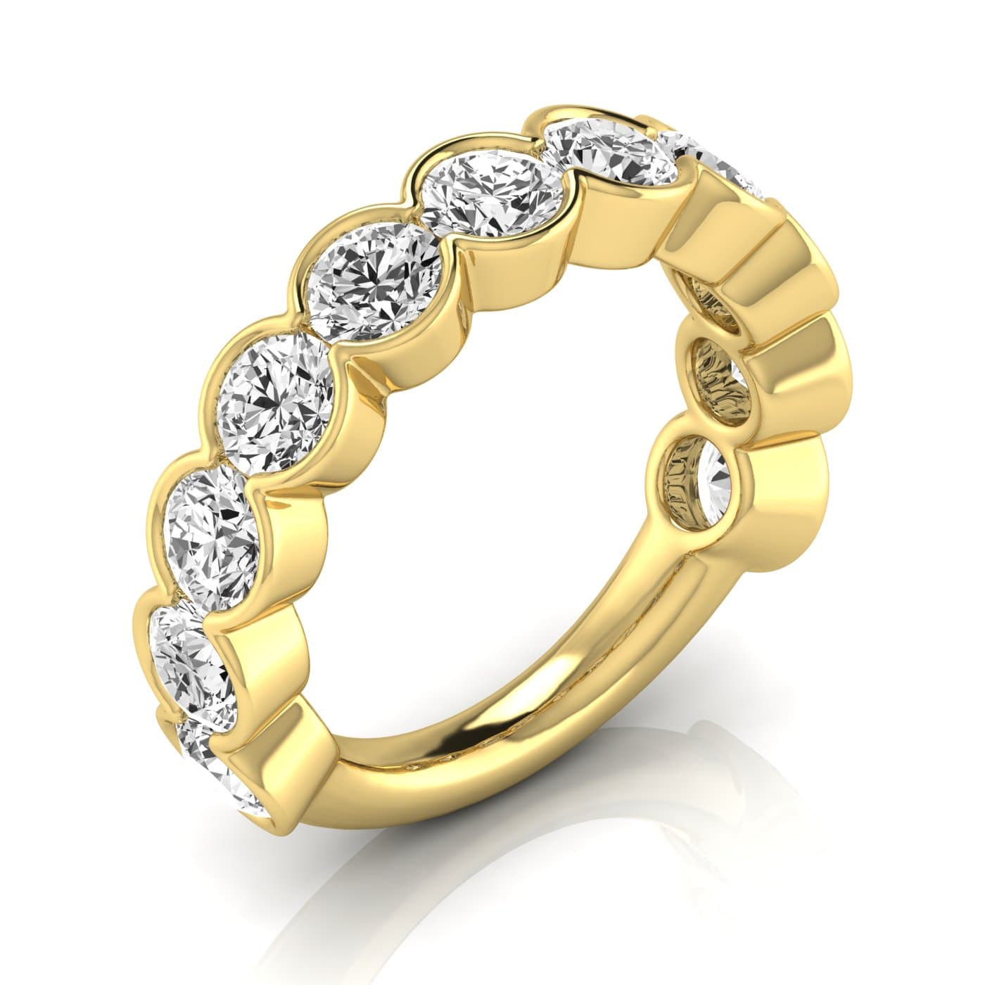 3/4 Spread Round Diamond Wedding Band (3 5/8 ct. tw.), Front view in yellow gold