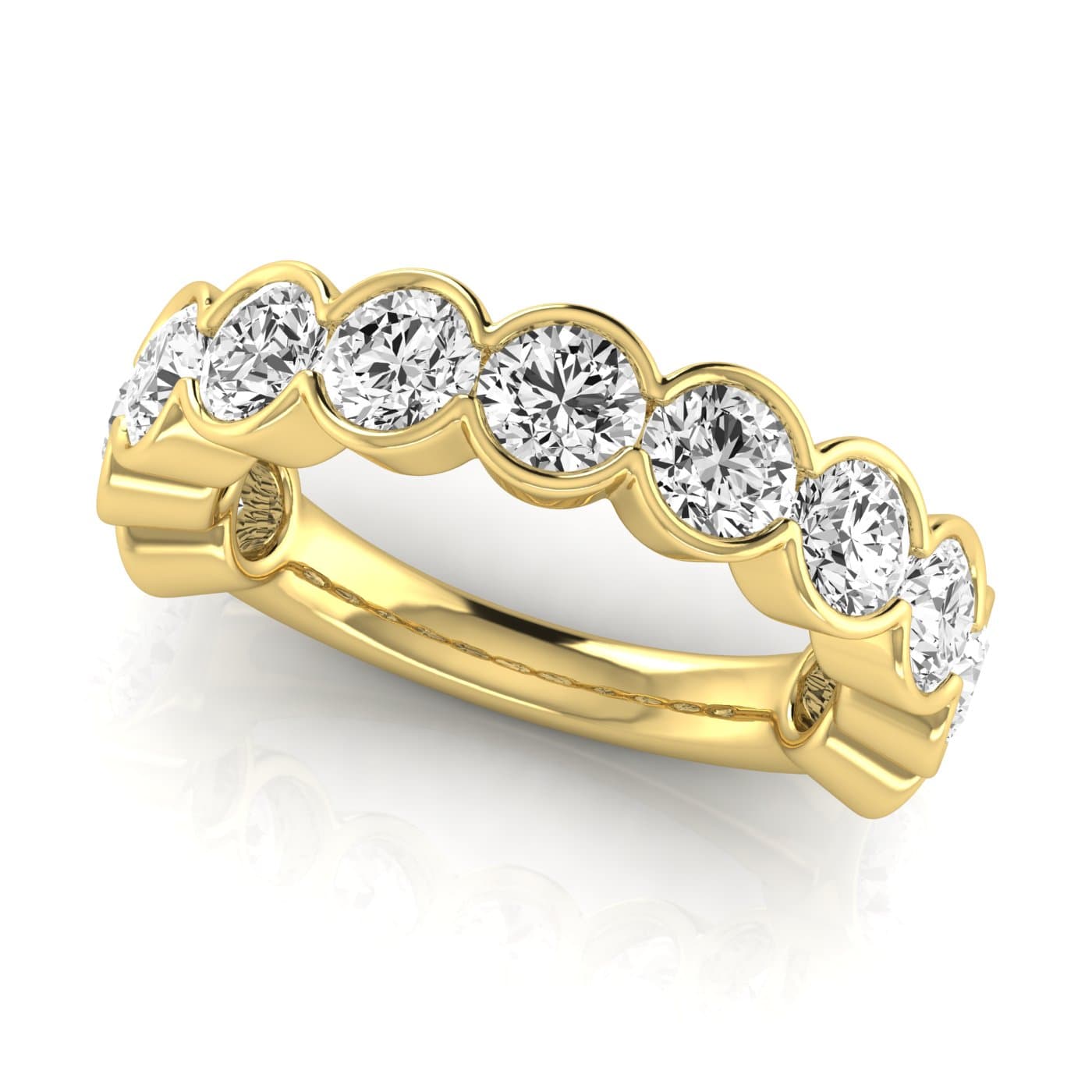3/4 Spread Round Diamond Wedding Band (3 5/8 ct. tw.), On hand view in yellow gold