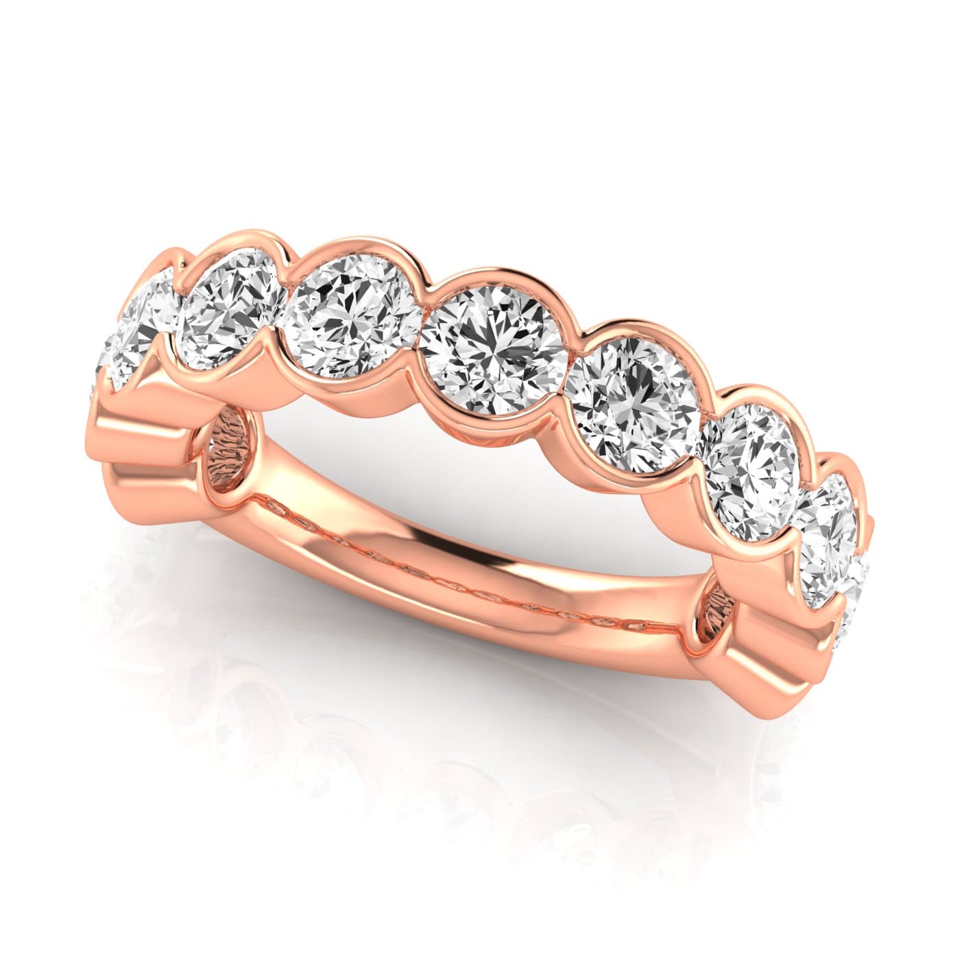 3/4 Spread Round Diamond Wedding Band (3 5/8 ct. tw.), On hand view in rose gold