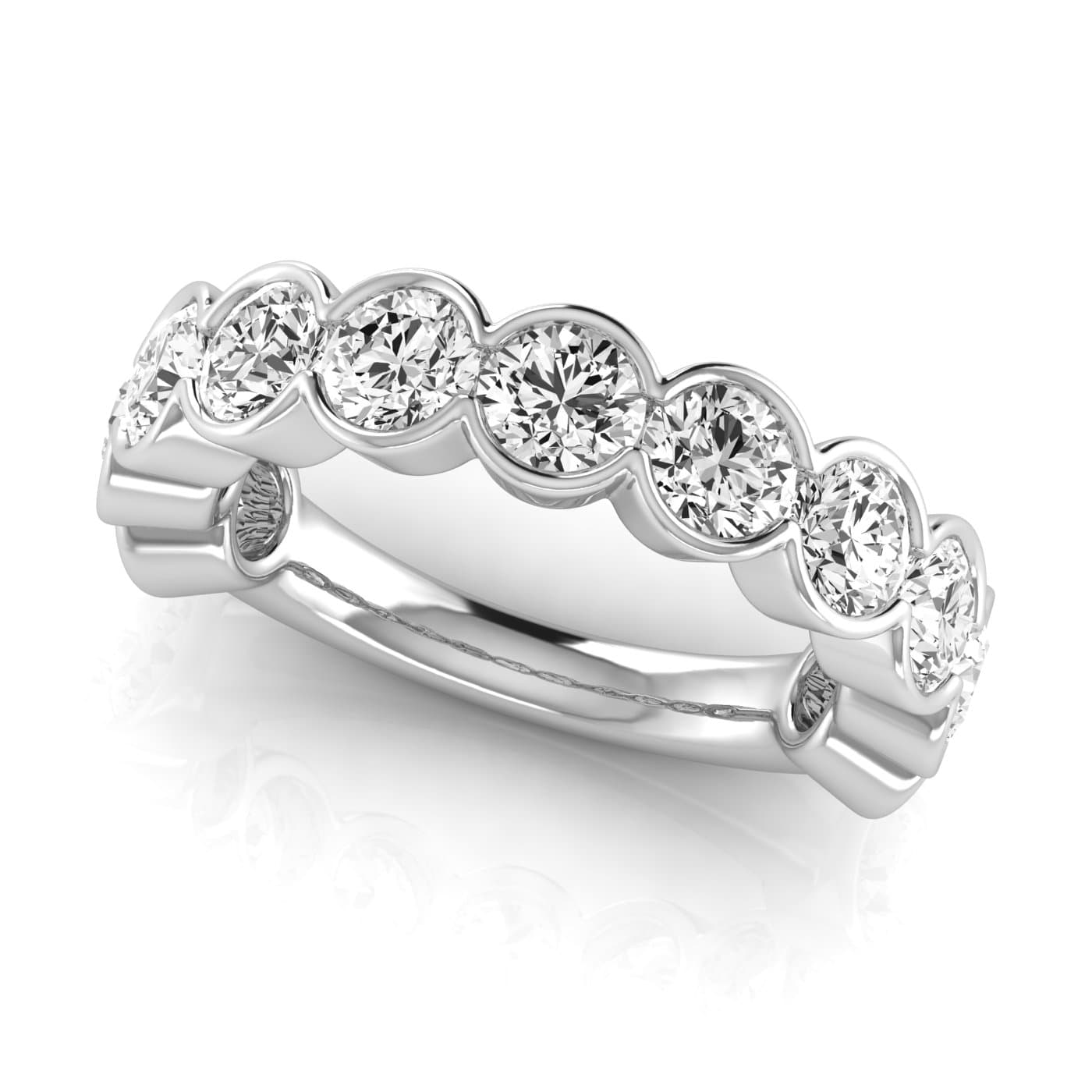 3/4 Spread Round Diamond Wedding Band (3 5/8 ct. tw.), On hand view in white gold or platinum