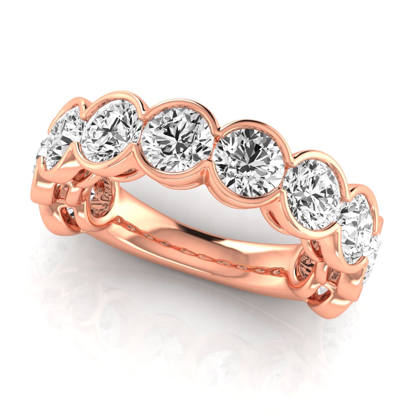3/4 Spread Round Diamond Wedding Band (5 ct. tw.), On hand view in rose gold