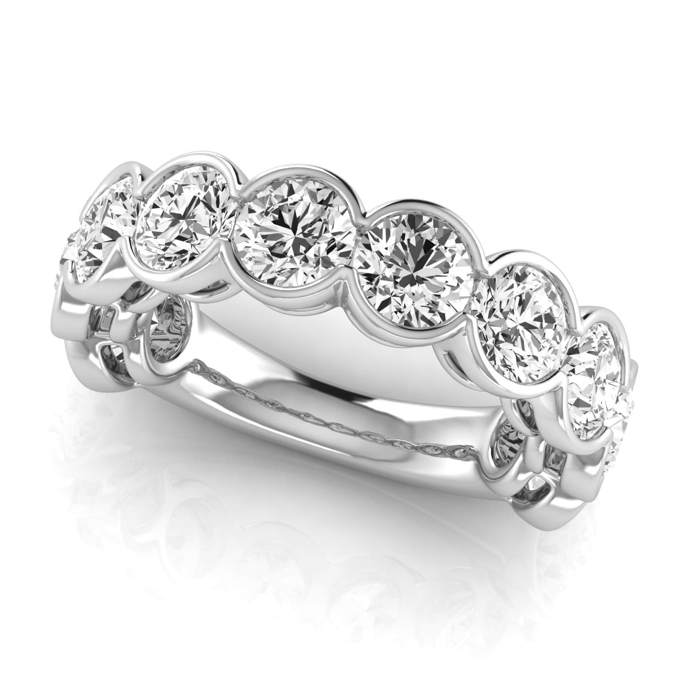 3/4 Spread Round Diamond Wedding Band (5 ct. tw.), On hand view in white gold or platinum