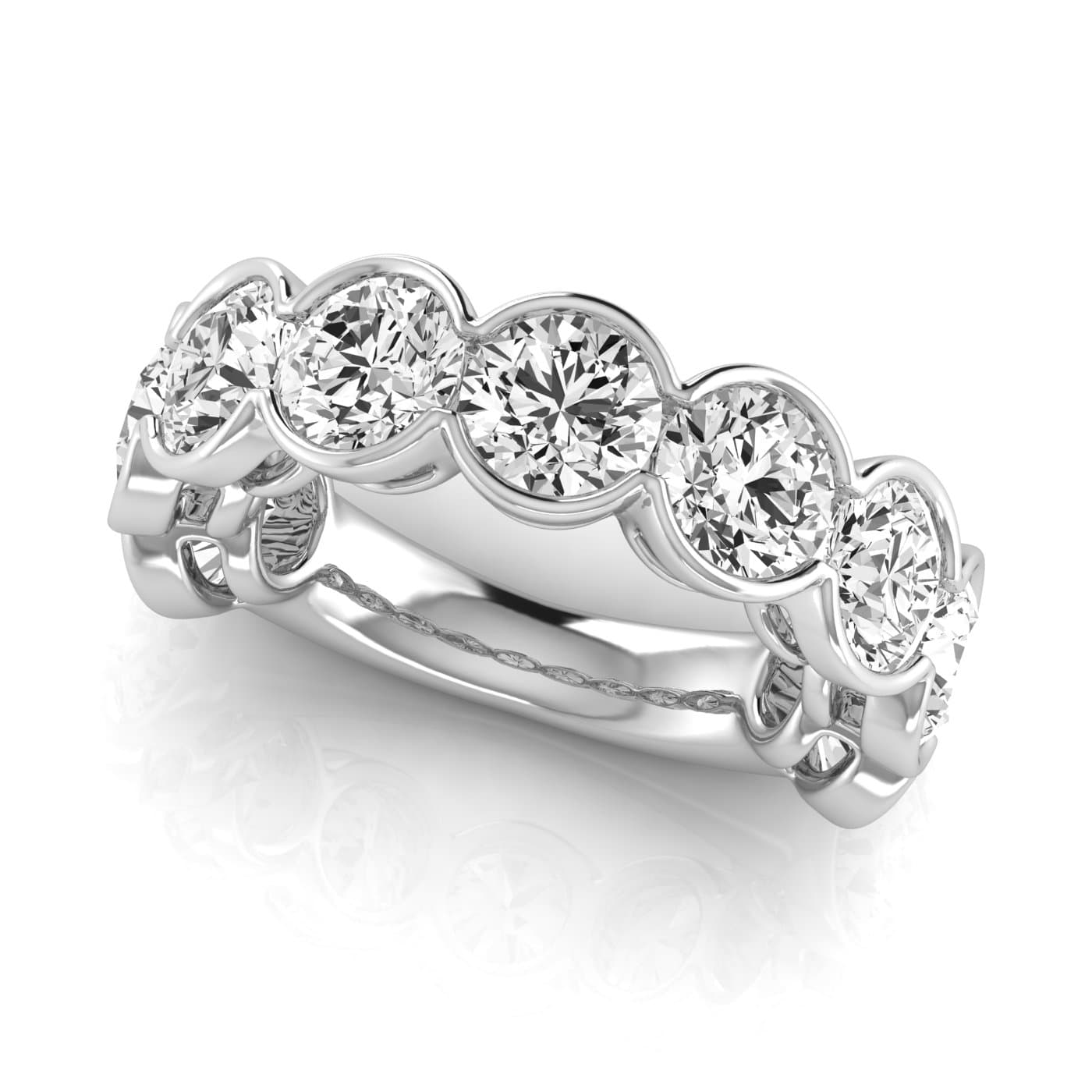 3/4 Spread Round Diamond Wedding Band (6 3/4 ct. tw.), On hand view in white gold or platinum
