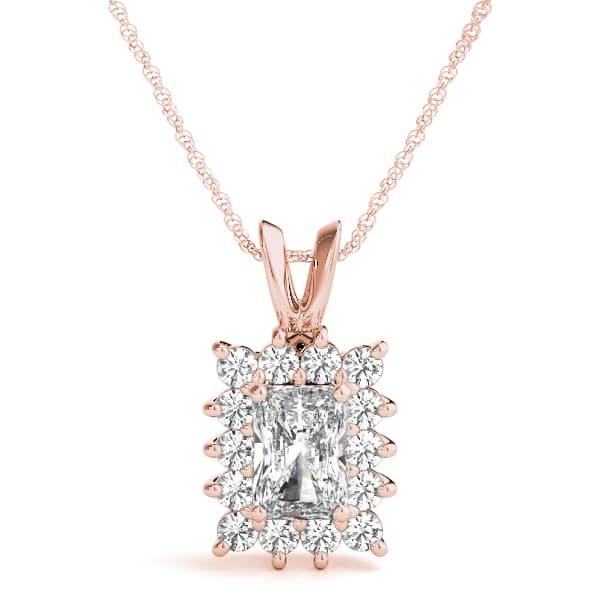 Emerald Cut Halo Pendant (0.56 ct. tw.), Front view in rose gold