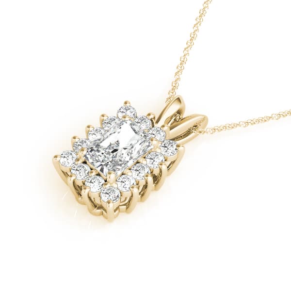 Emerald Cut Halo Pendant (1/8 ct. tw.), Side view in yellow gold