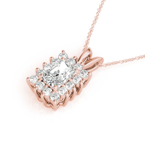 Emerald Cut Halo Pendant (0.56 ct. tw.), Side view in rose gold