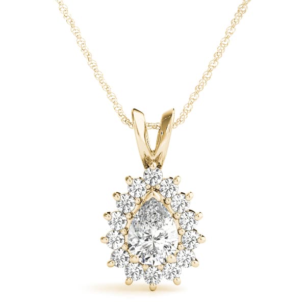 Pear Halo Pendants (2/3 ct. tw.), Front view in yellow gold
