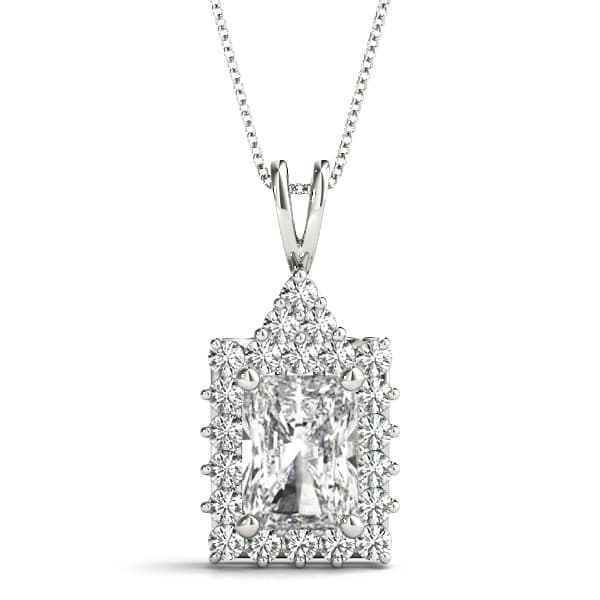 Emerald Cut Halo Pendant — 6X4 MM — View 1