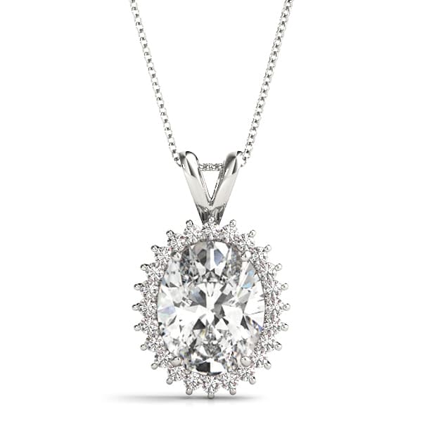 Oval Shape Halo Pendant — 7X5 MM — View 1