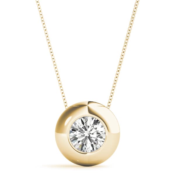 Solitaire Bezel Set Pendant, Front view in yellow gold