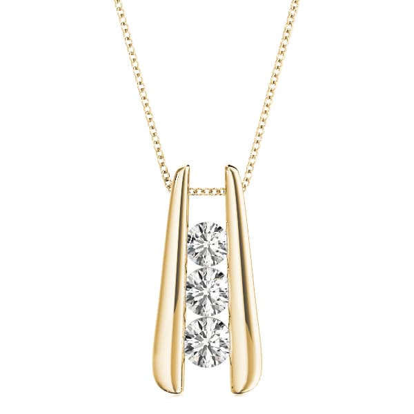 3-Stone Drop Pendant (1/4 ct. tw.), Front view in yellow gold