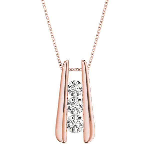 3-Stone Drop Pendant (1/2 ct. tw.), Front view in rose gold