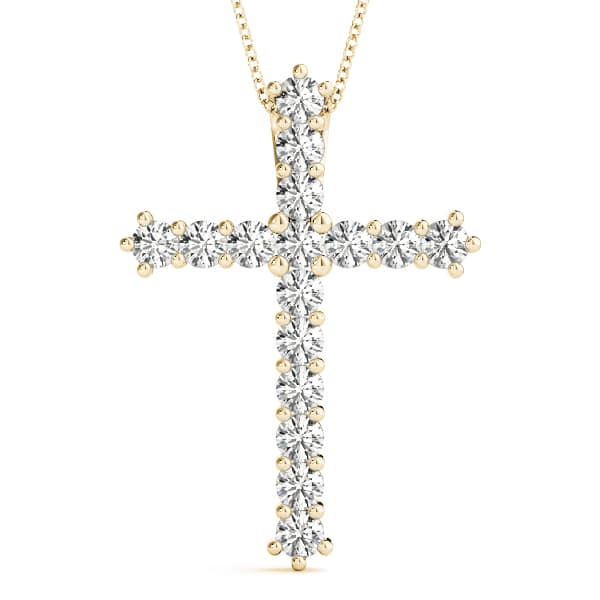 Shared-Prong Cross Pendent (0.96 ct. tw.), Front view in yellow gold