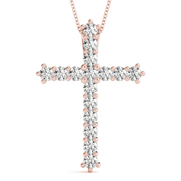 Shared-Prong Cross Pendent (0.96 ct. tw.), Front view in rose gold