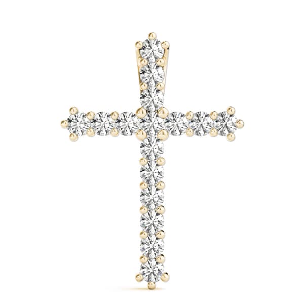Shared-Prong Cross Pendent (0.96 ct. tw.), On hand view in yellow gold
