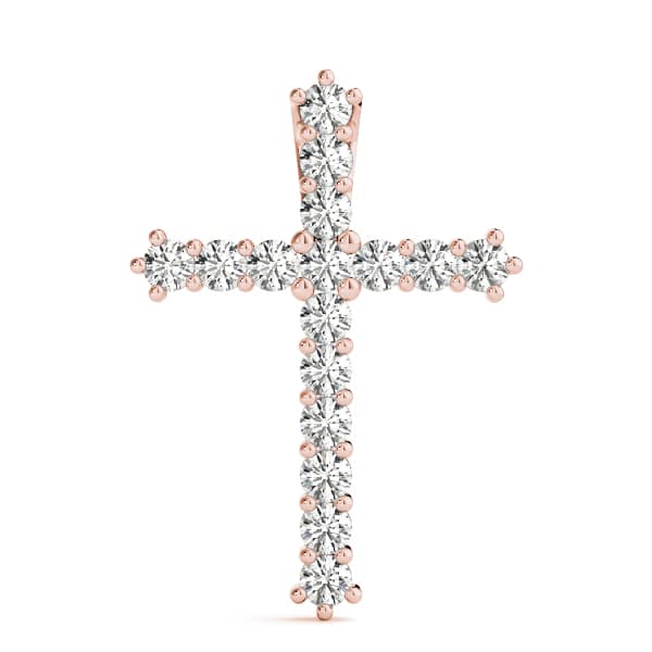 Shared-Prong Cross Pendent (0.96 ct. tw.), On hand view in rose gold