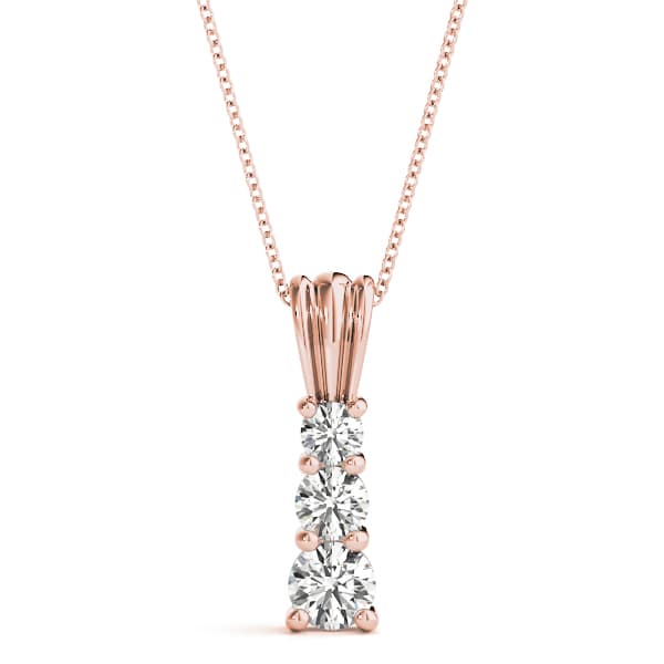 3-Stone Drop Pendant (3/4 ct. tw.), Front view in rose gold