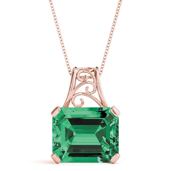 Emerald-Cut Filigree Pendant, Front view in rose gold