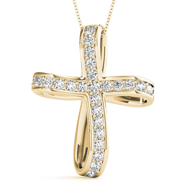 Religious Cross Pendant (1/2 ct. tw.), Front view in yellow gold
