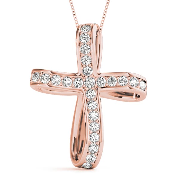 Religious Cross Pendant (1/2 ct. tw.), Front view in rose gold