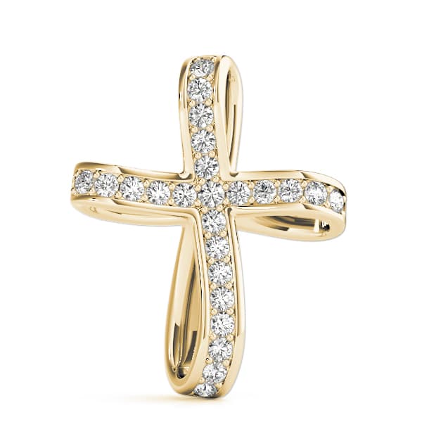 Religious Cross Pendant (1/2 ct. tw.), On hand view in yellow gold