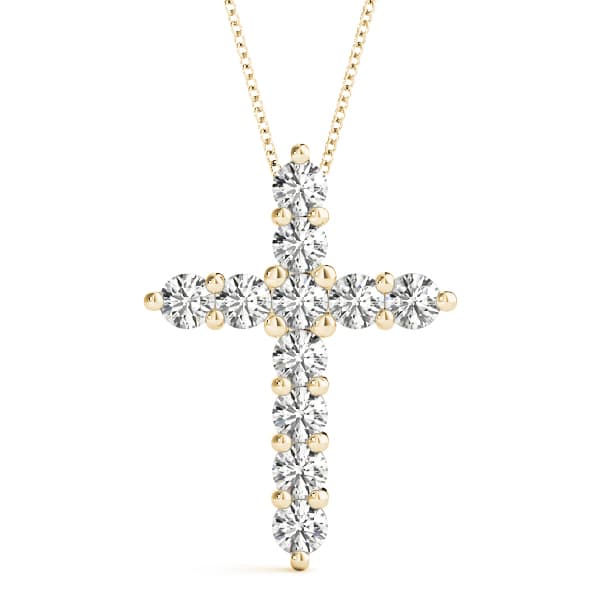 Shared Prong Cross Pendant (1.02 ct. tw.), Front view in yellow gold