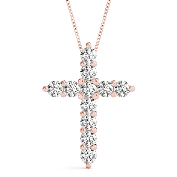 Shared Prong Cross Pendant (1.02 ct. tw.), Front view in rose gold