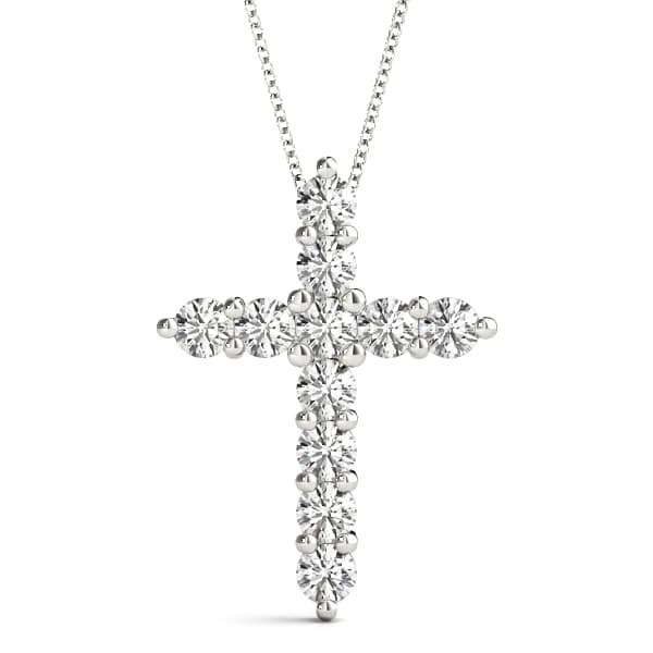Shared Prong Cross Pendant — 2 CT — View 1