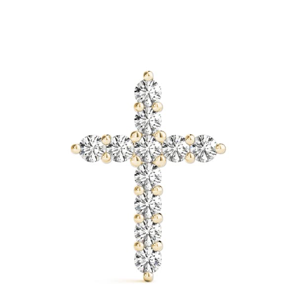 Shared Prong Cross Pendant (1.02 ct. tw.), On hand view in yellow gold