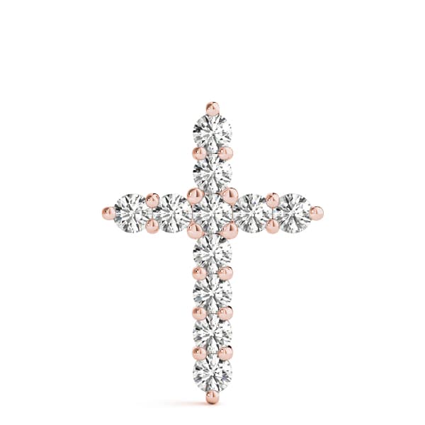 Shared Prong Cross Pendant (1.02 ct. tw.), On hand view in rose gold