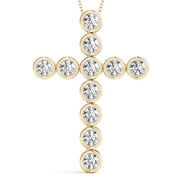 Bezel Set Religious Cross Pendants (0.72 ct. tw.), Front view in yellow gold