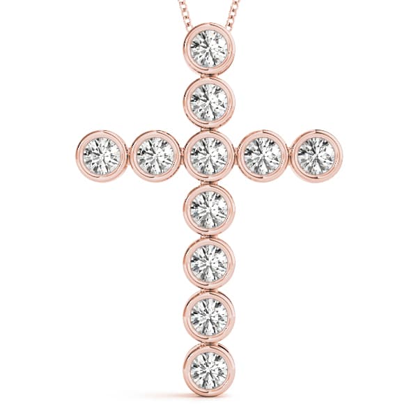 Bezel Set Religious Cross Pendants (1/3 ct. tw.), Front view in rose gold