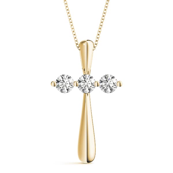 3-Stone Cross Pendants (0.45 ct. tw.), Front view in yellow gold