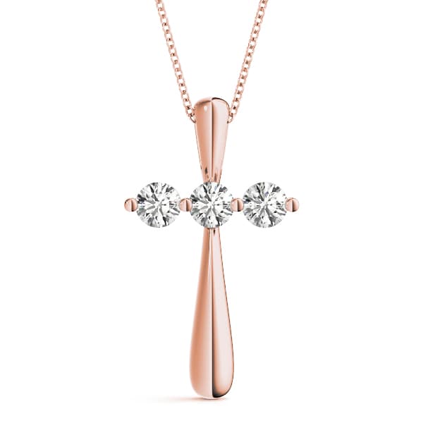 3-Stone Cross Pendants (1/4 ct. tw.), Front view in rose gold
