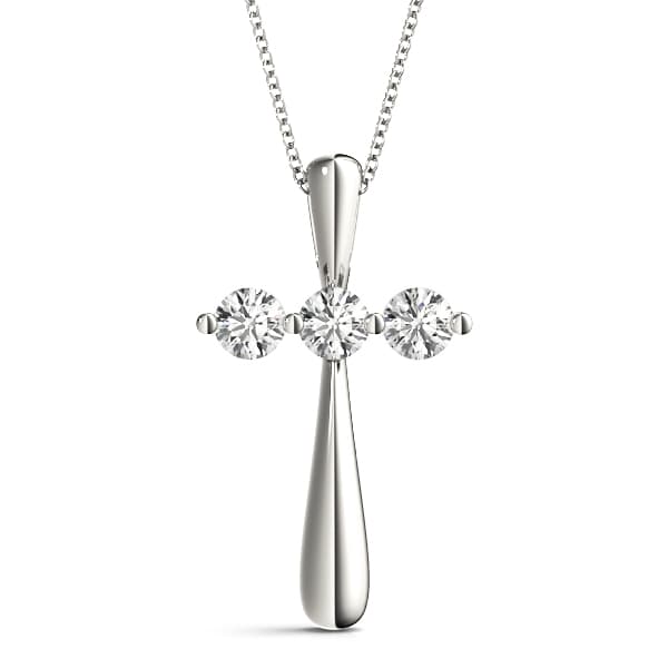 3-Stone Cross Pendants — 1/2 CT — View 1