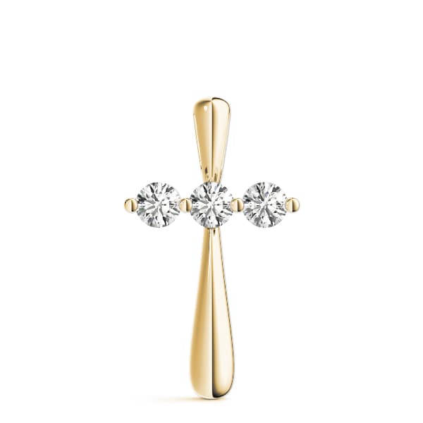 3-Stone Cross Pendants (0.45 ct. tw.), On hand view in yellow gold