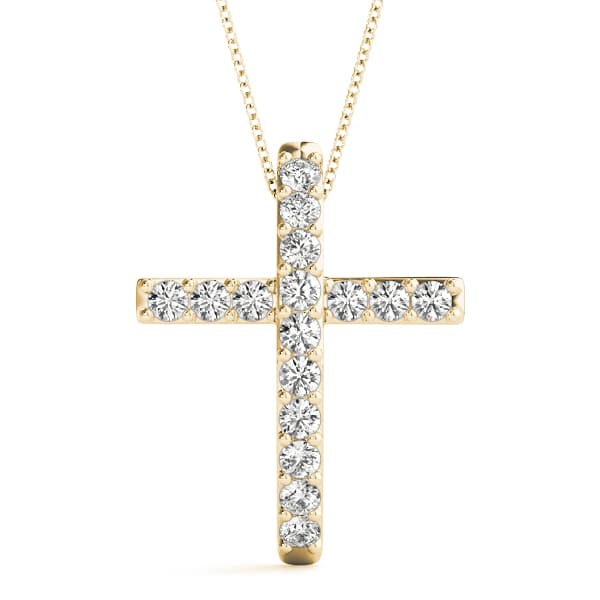 Religious Cross Pendant (1/4 ct. tw.), Front view in yellow gold