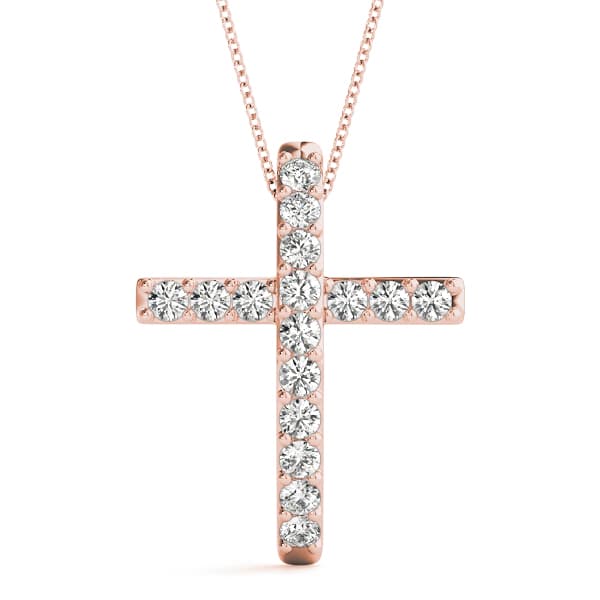 Religious Cross Pendant (1/4 ct. tw.), Front view in rose gold