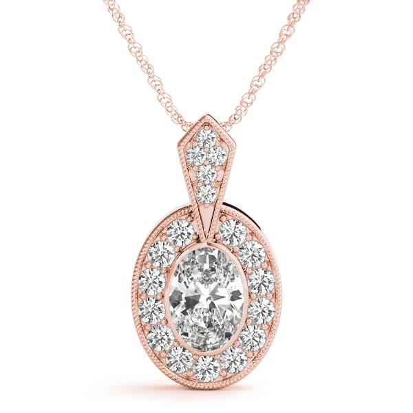 Oval Gemstone Pendant (1/8 ct. tw.), Front view in rose gold