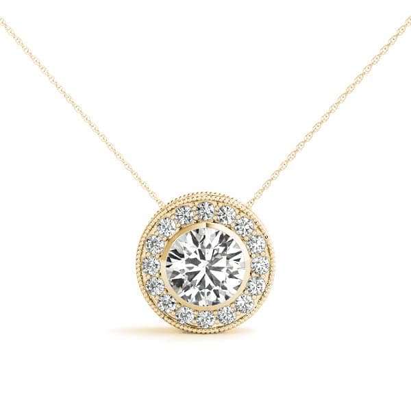 Vintage-Inspired Round Halo Bezel Set Pendant (0.16 ct. tw.), Front view in yellow gold