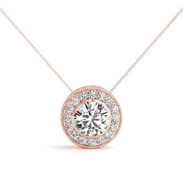 Vintage-Inspired Round Halo Bezel Set Pendant (0.57 ct. tw.), Front view in rose gold