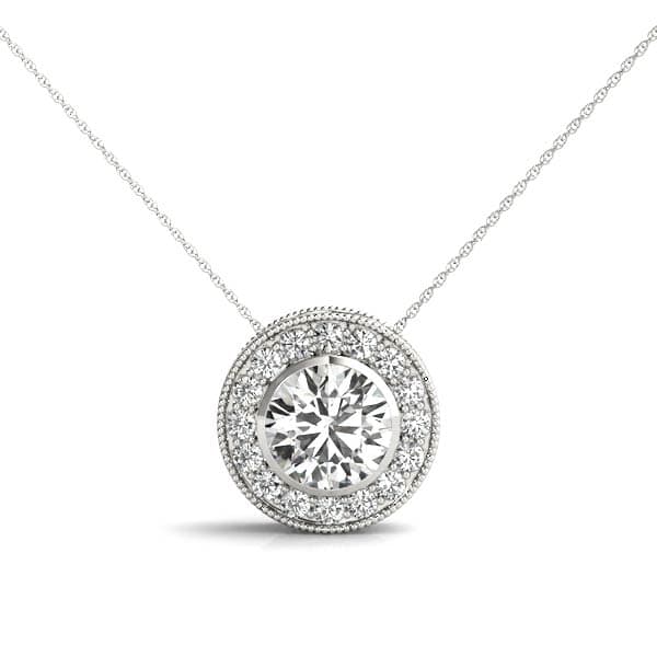 Vintage-Inspired Round Halo Bezel Set Pendant — 4.4 MM — View 1