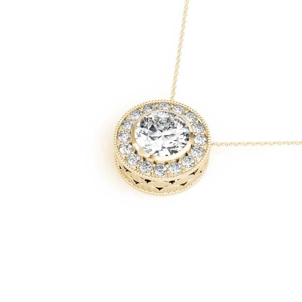Vintage-Inspired Round Halo Bezel Set Pendant (0.16 ct. tw.), Side view in yellow gold