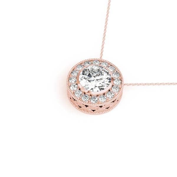 Vintage-Inspired Round Halo Bezel Set Pendant (0.57 ct. tw.), Side view in rose gold