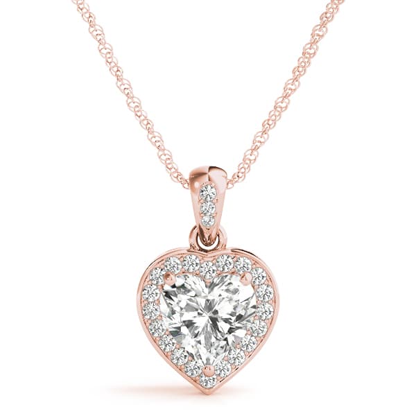 Heart Shaped Halo Pendant (1/8 ct. tw.), Front view in rose gold