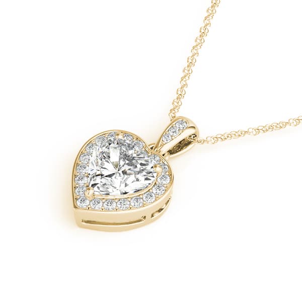 Heart Shaped Halo Pendant (1/8 ct. tw.), Side view in yellow gold
