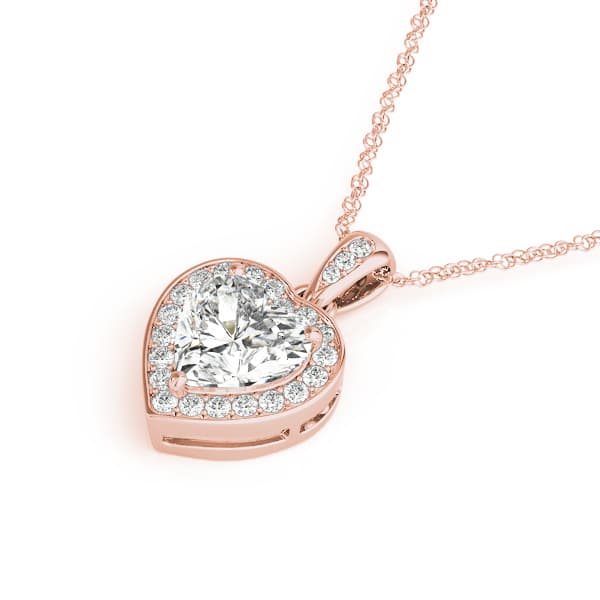 Heart Shaped Halo Pendant (1/8 ct. tw.), Side view in rose gold