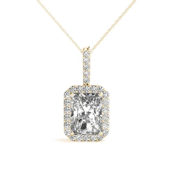 Emerald Cut Halo Pendant (1/4 ct. tw.), Front view in yellow gold